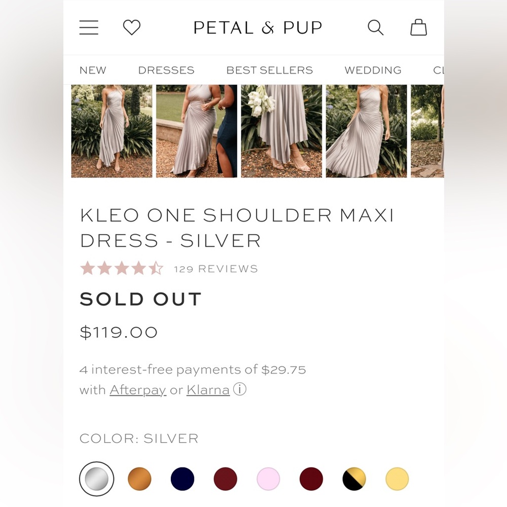 NWT Silver Petal and Pup Kleo one shoulder pleated maxi dress size XS - Picture 6 of 8